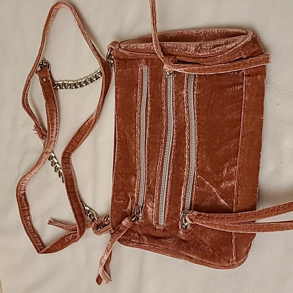 Ladies Vicky Double Zip Crossbody 9x6" Bag Cognac Cranberry 50" Strap - Picture 4 of 8
